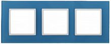 Рамка ЭРА, серии ЭРА Elegance, скрытой установки, на 3 поста, стекло, голубой+бел