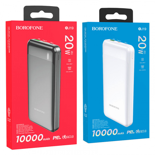 Мобильный аккумулятор Аккумулятор внешний Borofone BJ19, 10000mAh, пластик, QC3.0, 1 USB выход, микро USB, PD20W, индикатор, 3.0A, цвет: чёрный (1/41) (6974443381580)