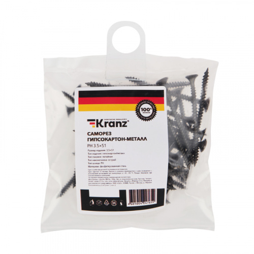 Саморез гипсокартон-металл KRANZ 3.5х51, пакет (50 шт./уп.) фото 7