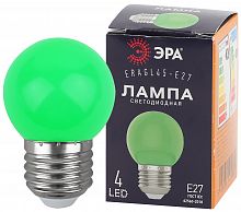 Лампа светодиодная ЭРА GL45-E27 Р45-1W-E27 (диод. шар, зел., 4SMD, 1W, E27, для белт-лайт) (10/100/6000)