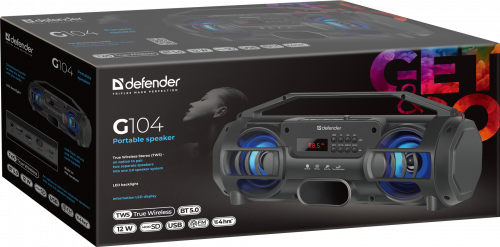 Портативная акустика DEFENDER G104 12Вт, Light/BT/FM/TF/USB/TWS, встроенная подсветка, черная (65104) фото 2