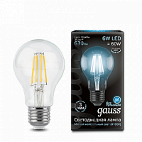 Лампа светодиодная GAUSS Filament А60 6W 630lm 4100К Е27 1/10/40 (102802206)