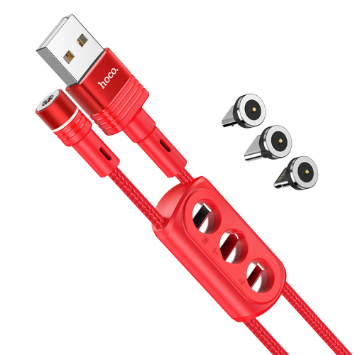 Кабель USB - 8 pin, Type-C, микро USB HOCO U98, 1.2м, 2.4A, нейлон, красный (1/22/220) (6931474745347) фото 2