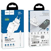 Блок питания сетевой 1 USB HOCO, N2, Vigour, 2100mA, пластик, огнестойкий, кабель микро USB, X37 cool, цвет: белый (1/12/120)