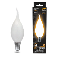 Лампа светодиодная GAUSS Filament Свеча на ветру 9W 590lm 3000К Е14 milky 1/10/50 (104201109)