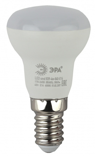 Лампа светодиодная ЭРА STD LED R39-4W-840-E14 Е14 / Е14 4Вт рефлектор нейтральный белый свет (1/100) (Б0020555) фото 3