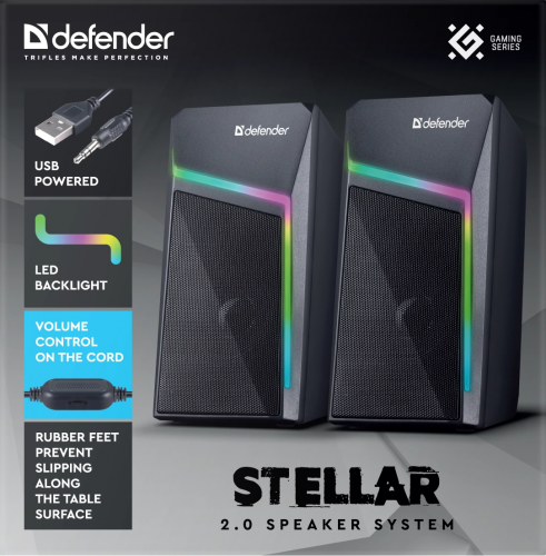 Акустическая 2.0 система DEFENDER Stellar 6Вт, подсветка, питание от USB, черный (1/16) (65043) фото 3