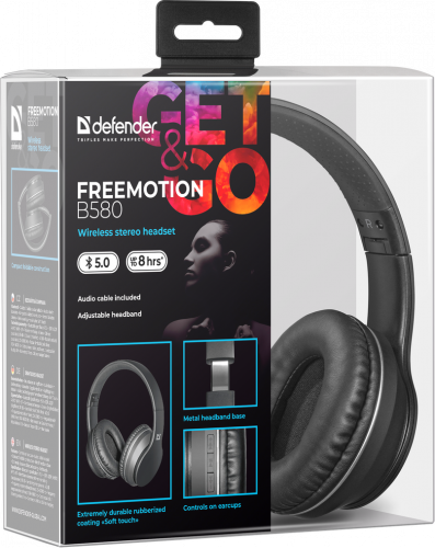 Беспроводные накладные наушники DEFENDER FreeMotion B580 Bluetooth, черные (1/20) (63580) фото 3
