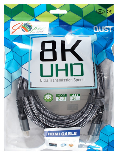 Кабель HDMI 19M/M,ver. 2.1 8KX60Hz (Econom) оплетка 5m iOpen <ACG859A-5.0> (1/30) фото 2