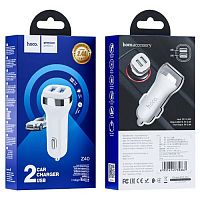 Блок питания автомобильный 2 USB HOCO Z40, 2400mA, кабель микро USB, цвет: белый (1/12/120) (6931474739704)