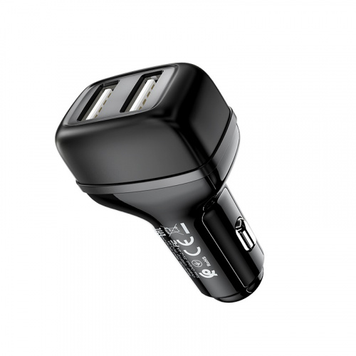 Блок питания автомобильный 2 USB HOCO Z36 Leader, 2400mA, огнестойкий, пластик, чёрный(1/14/140) (6931474727718) фото 3