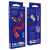 Кабель USB - 8 pin, Type-C, микро USB Borofone BX50 Fresco, 1.0м, круглый, 2.4A, нейлон, алюминий, цвет: красный