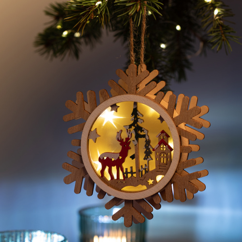 Светильник светодиодный ЭРА ENGDS-6L новогодний Снежинка подвесной 15 см 2*АА (1/24) (Б0060477) фото 6