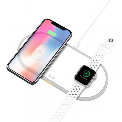 Устройство зарядное беспроводное HOCO CW20, Wisdom, для смартфонов и Apple Watch, 2000mA, пластик, Qi, цвет: белый (1/95) (6931474706553)