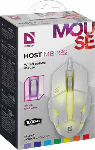 Мышь проводная DEFENDER Host MB-982, 7цветов,1000 dpi,белый (1/60) (52983) фото 7