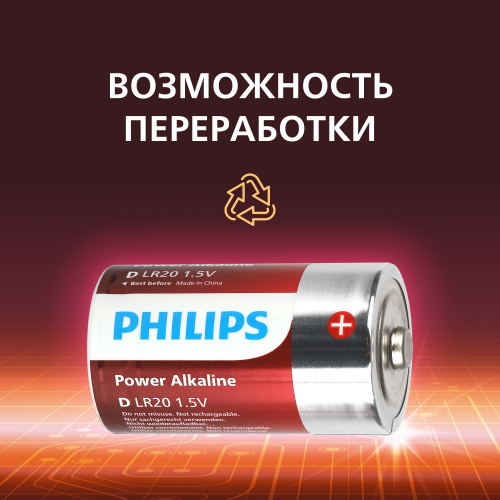 Элемент питания PHILIPS Power LR20 2BL  (2/24/48/3360) (Б0062732) фото 9