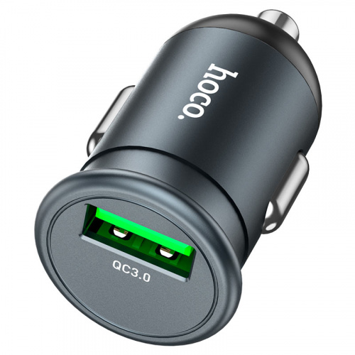 Блок питания автомобильный 1 USB HOCO Z43, Mighty, 18W, алюминий, пластик, QC3.0, цвет: серый (1/19/120) (6931474761194)