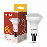 Лампа светодиодная IN HOME R50-VC 6Вт 230В Е14 3000К 530Лм (10/100) (4690612024240)