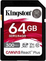 Карта памяти SDXC  64GB  Kingston Class 10 UHS-II U3 V90 React Plus (300 Mb/s) (SDR2/64GB)