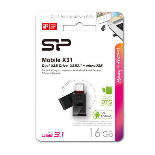 Флеш-накопитель USB 3.2  16GB  Silicon Power  Mobile X31 + Micro-USB, OTG, чёрный (SP016GBUF3X31V1K) фото 15