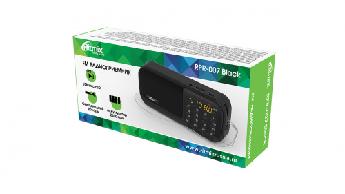 Радиоприёмник RITMIX RPR-007 BLACK, 87,5-108 МГц,цифр.тюн,LED диспл,автоскан частот, пам.40 стан.,мр3 USB,micro SD (1/40) (80002632) фото 3