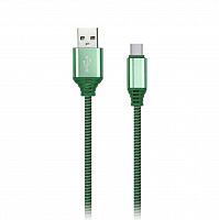 Дата-кабель Smartbuy Type C кабель в нейлон. оплетке Socks, 1 м., <2А, зеленый (iK-3112NS green)/100