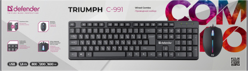 Комплект проводной Клавиатура + Мышь DEFENDER Triumph C-991 RU, полноразмерный,1.8м, черный (1/20) (45991) фото 2