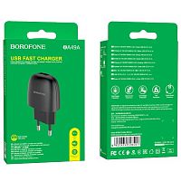 Блок питания сетевой 1 USB Borofone BA49A, Vast power, 2100mA, пластик, огнестойкий, цвет: чёрный (1/44/176) (6931474728401)