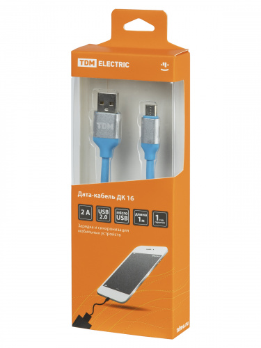 Дата-кабель TDM ДК 16, USB - micro USB, 1 м, силиконовая оплетка, голубой, (1/200) (SQ1810-0316) фото 2