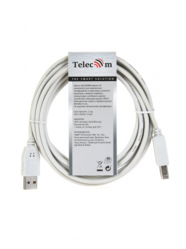 Кабель USB2.0  A-->B (3.0м) Telecom <TC6900-3M> (1/100) (TC6900-3.0M) фото 3