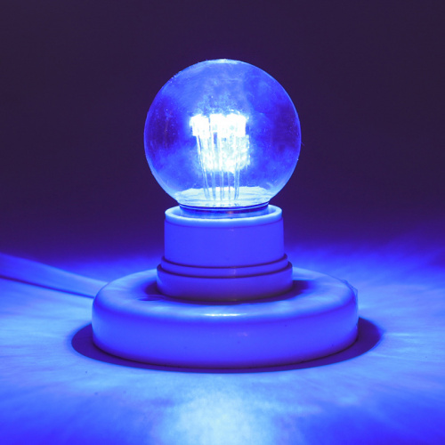 Лампа шар NEON-NIGHT Е27 6 LED Ø45мм - синяя, прозрачная колба, эффект лампы накаливания (1/100) фото 2