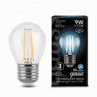 Лампа светодиодная GAUSS Filament Шар 9W 710lm 4100К Е27 1/10/50 (105802209)
