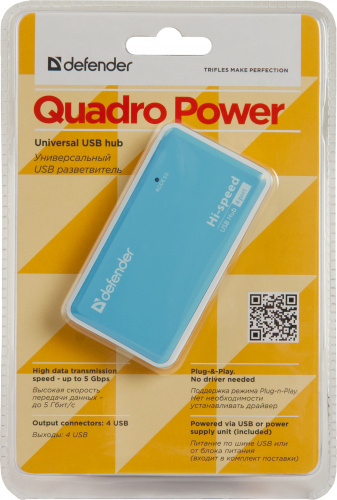 Разветвитель DEFENDER QUADRO POWER USB 2.0,4 порта  (1/100) (83503) фото 8