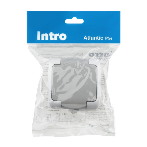 Розетка INTRO Atlantic 5-201-03 с заземлением 2P+E Schuko, 16А-250В, IP54, открытой установки, серый (1/10/120) фото 5