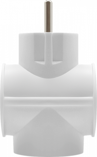 Блок-разветвитель DEFENDER TG-04 на 3 гнезда, 1 с заземлением + 2 без заземления, круглый, 220 - 230 В / 50-60 Гц, 10А, белый (1/100) (99111) фото 2
