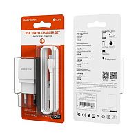 Блок питания сетевой 1 USB Borofone BA19A, Nimble, 1A, пластик, кабель микро USB, цвет: белый (1/65/260) (6931474718877)