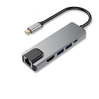 USB-концентратор Bion Type-C - USB3.0/HDMI/RJ-45 1000мб/с, 60W, алюминиевый корпус, [BXP-A-USBC-MULTI-03]
