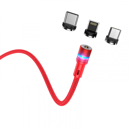 Кабель USB - 8 pin, Type-C, микро USB HOCO U98, 1.2м, 2.4A, нейлон, красный (1/22/220) (6931474745347) фото 3