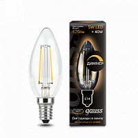 Лампа светодиодная GAUSS Filament Свеча 5W 420lm 2700К Е14 диммируемая 1/10/50 (103801105-D)