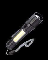 Фонарь КОСМОС ручной KOS113Lit аккум-ный 1Вт LED +5Вт COB линза зум Li-ion 18650 1000mAh ABS-пластик USB-шнур (1/144)