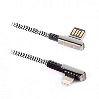 Зарядный USB Дата-кабель BMC-219, черный (1,2м) Lightning, двусторонний USB, в нейлоновой оплетке, L-образный металл. штекер, в коробке