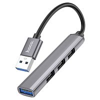 USB-концентратор HOCO HB26, пластик, 4 гнезда, 3 USB 2.0 выхода, 1 USB 3.0 выход, цвет: серый (1/18/180) (6931474765468)