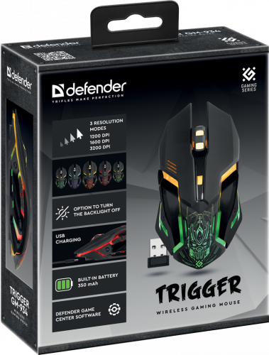 Беспроводная игровая мышь DEFENDER Trigger GM-934 LED,7кнопок,3200dpi, черный (1/60) (52934) фото 3