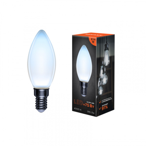 Лампа светодиодная REXANT филаментная Свеча CN35 9,5 Вт 915 Лм 4000K E14 матовая колба (10/100) (604-096) фото 4