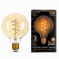 Лампа светодиодная GAUSS Filament G95 6W 360lm 2400К Е27 golden flexible 1/20 (105802007)