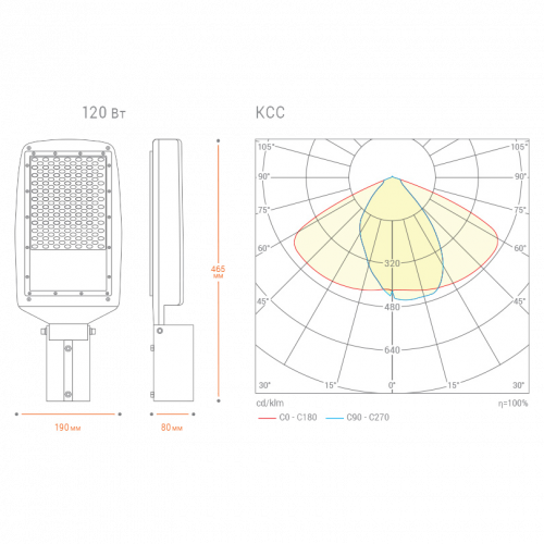 Светильник светодиодный WOLTA уличный STLS-120W03 120Вт IP65 4000К 12000лм 465x190x80мм (1/1) фото 4
