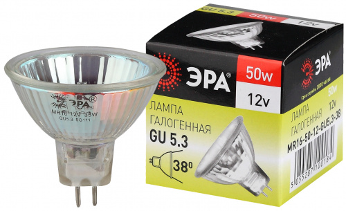 Лампа ЭРА галогенная MR16 GU5.3 50Вт 12B прозрачная (тёплый свет) (1/10/200)