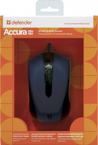 Мышь DEFENDER  Accura MM-950, синий, USB, проводная, 3 кнопки (1/40) (52952) фото 11