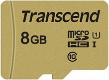Карта памяти MicroSD  8GB  Transcend 500S UHS-I U1  + SD адаптер, MLC (TS8GUSD500S)