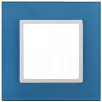 Рамка ЭРА, серии ЭРА Elegance, скрытой установки, на 1 пост, стекло, голубой+бел